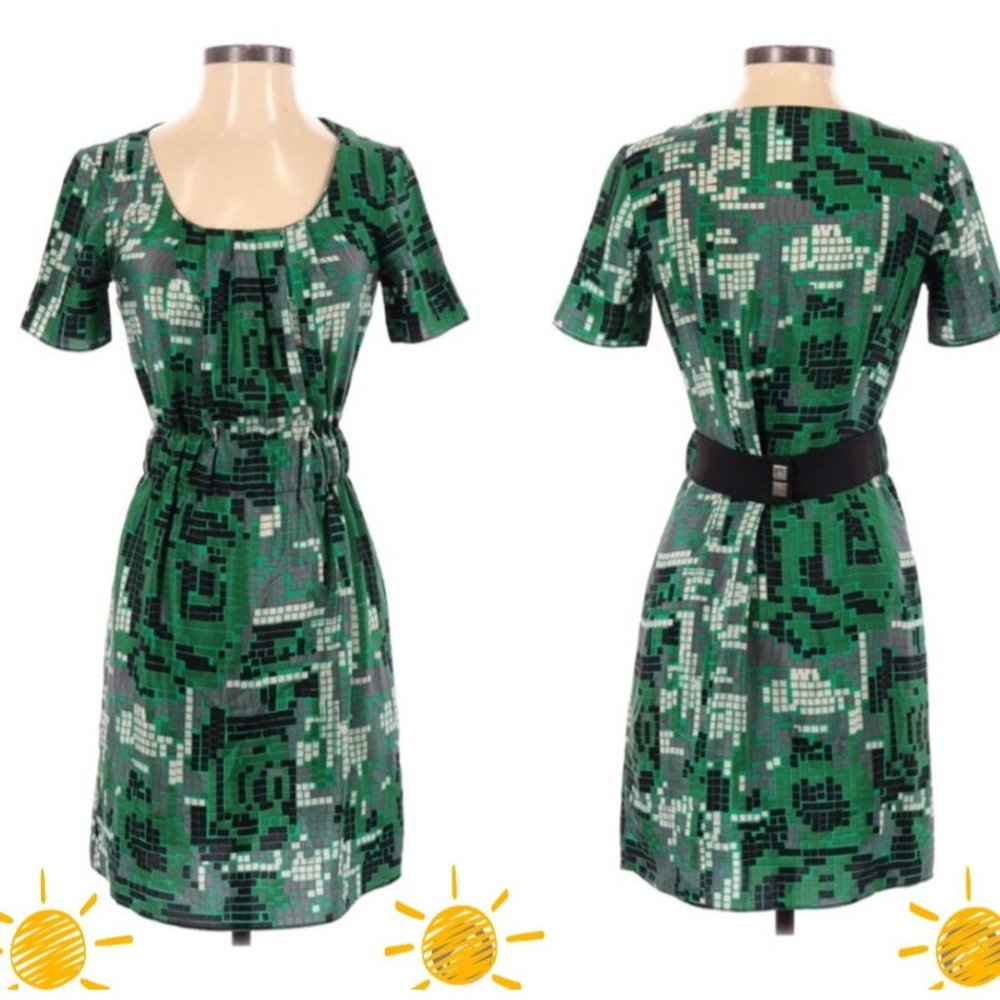 Margarita Saplala X Barneys New York Coop Silk Belted Geometric Print Dress, Sm